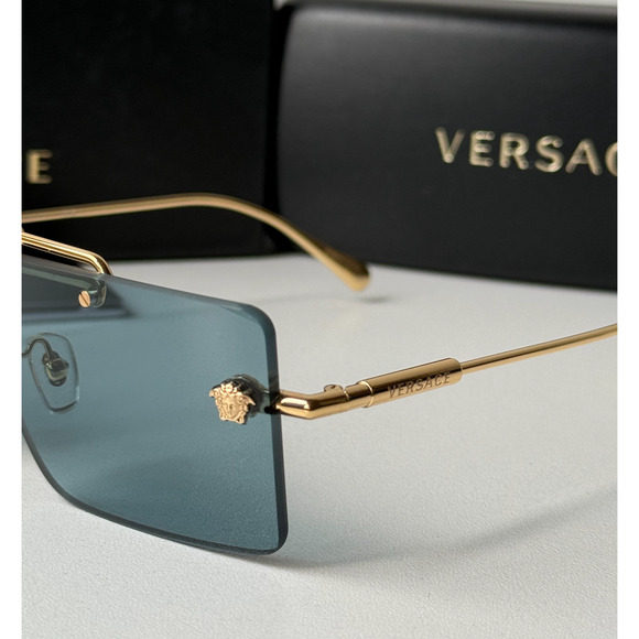 NEW Versace VE2245 Gold Blue Medusa Aviator Sunglasses - Picture 4 of 6